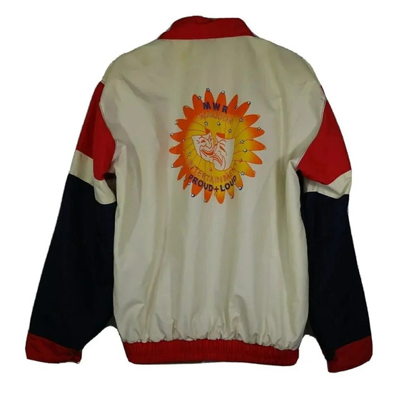 Vintage MWR Warrior Entertainment Full Zip Jacket Military Men Size L Red Blue
